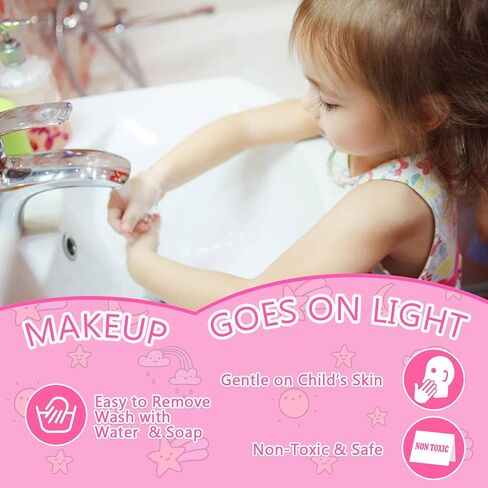 مجموعة مكياج للأطفال للفتيات - 20 قطعة مجموعة مكياج حقيقية للفتيات غير سامة قابلة للغسل للأطفال مع محفظة مستحضرات تجميل للأميرة اللطيفة، ألعاب مكياج لهدايا الفتيات بعمر 4 5 6 7 8 9 سنوات in Kuwait