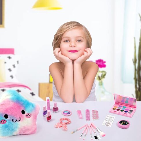 مجموعة مكياج للأطفال للفتيات - 20 قطعة مجموعة مكياج حقيقية للفتيات غير سامة قابلة للغسل للأطفال مع محفظة مستحضرات تجميل للأميرة اللطيفة، ألعاب مكياج لهدايا الفتيات بعمر 4 5 6 7 8 9 سنوات in Kuwait