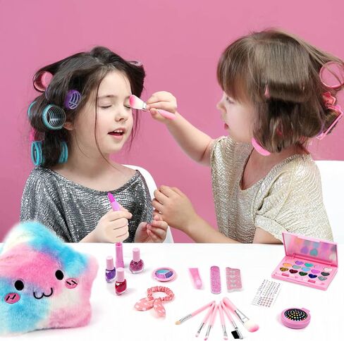 مجموعة مكياج للأطفال للفتيات - 20 قطعة مجموعة مكياج حقيقية للفتيات غير سامة قابلة للغسل للأطفال مع محفظة مستحضرات تجميل للأميرة اللطيفة، ألعاب مكياج لهدايا الفتيات بعمر 4 5 6 7 8 9 سنوات in Kuwait