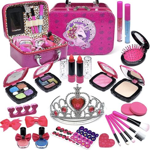Kids Makeup Kit for Girl - 39 PCS Safe and Easy to Wash Makeup Toy for Girls, Real Make Up for Kids Girls, Little Girls Makeup and Dress Up Jewelry Set, Birthday for Girls Aged 4-12 in Kuwait