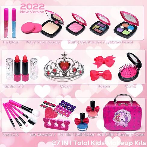 Kids Makeup Kit for Girl - 39 PCS Safe and Easy to Wash Makeup Toy for Girls, Real Make Up for Kids Girls, Little Girls Makeup and Dress Up Jewelry Set, Birthday for Girls Aged 4-12 in Kuwait