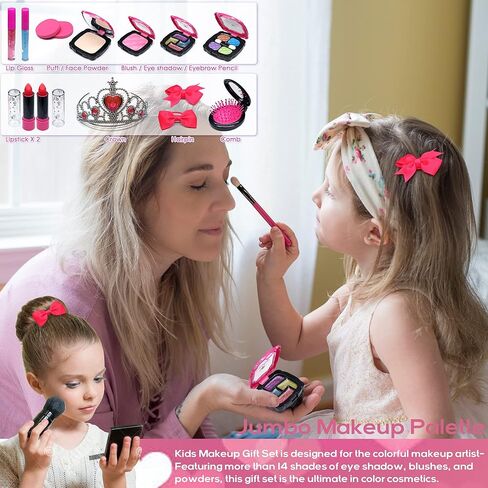 Kids Makeup Kit for Girl - 39 PCS Safe and Easy to Wash Makeup Toy for Girls, Real Make Up for Kids Girls, Little Girls Makeup and Dress Up Jewelry Set, Birthday for Girls Aged 4-12 in Kuwait