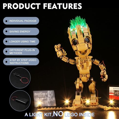 مجموعة إضاءة LED من BrickBling لمجموعة بناء Lego I am Groot 76217، إضاءة إبداعية متوافقة مع Lego Groot - الإصدار الكلاسيكي، لا يوجد نموذج متضمن in Kuwait
