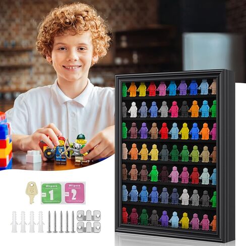 حافظة عرض مجسمات صغيرة من مليكيرو - صندوق عرض مجسمات مصغرة - خزانة عرض تذكارية تثبت على الحائط مع حماية من الاشعة فوق البنفسجية ومضادة للبهتان شفافة بنسبة 92% للاشياء الصغيرة قابلة للقفل مقاس L، اسود in Kuwait