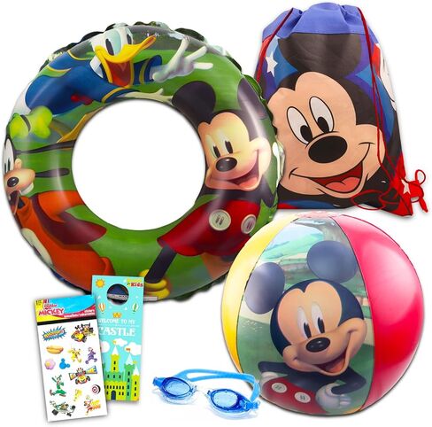 Disney Mickey Mouse Ultimate Beach Set - 6 Pc Disney Pool Toys Bundle with Mickey Beach Ball, Swim Ring, Goggles, and Drawstring Bag Plus Stickers and More (Mickey Mouse Gift Set) in Kuwait