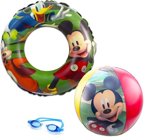 Disney Mickey Mouse Ultimate Beach Set - 6 Pc Disney Pool Toys Bundle with Mickey Beach Ball, Swim Ring, Goggles, and Drawstring Bag Plus Stickers and More (Mickey Mouse Gift Set) in Kuwait