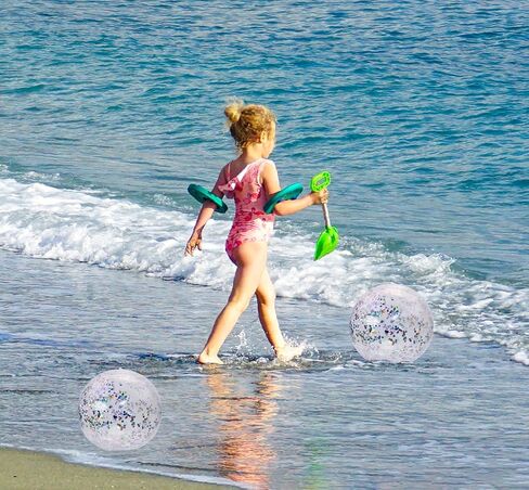 PENTA ANGEL Glitter Beach Ball 2PCS Inflatable Floatable Confetti Swimming Pool Party Ball Clear Sand Sport Ball for Outdoor Summer Beach Pool Water Play Party Favor for Adult Boys Girls in Kuwait