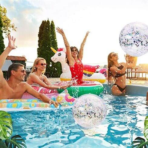 PENTA ANGEL Glitter Beach Ball 2PCS Inflatable Floatable Confetti Swimming Pool Party Ball Clear Sand Sport Ball for Outdoor Summer Beach Pool Water Play Party Favor for Adult Boys Girls in Kuwait