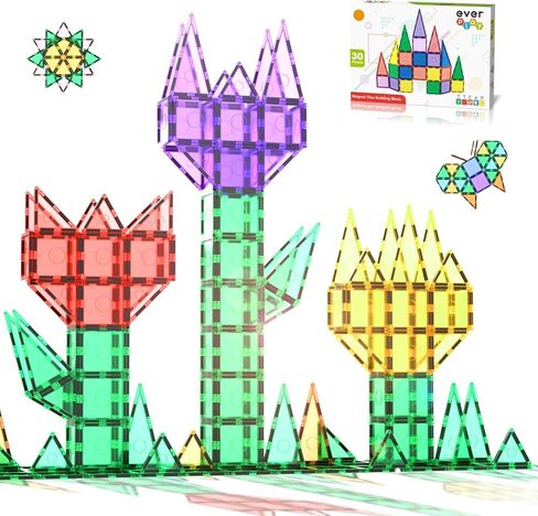 بلاط مغناطيسي Everplay 66 قطعة مع مجموعة سيارات متعددة الألوان، ألعاب مكعبات البناء، لعبة مغناطيس تعليمية تعليمية STEM لمرحلة ما قبل المدرسة مونتيسوري للأولاد والبنات مجموعة ألعاب ذكية هدايا لعمر 3 سنوات فما فوق للأطفال الصغار in Kuwait