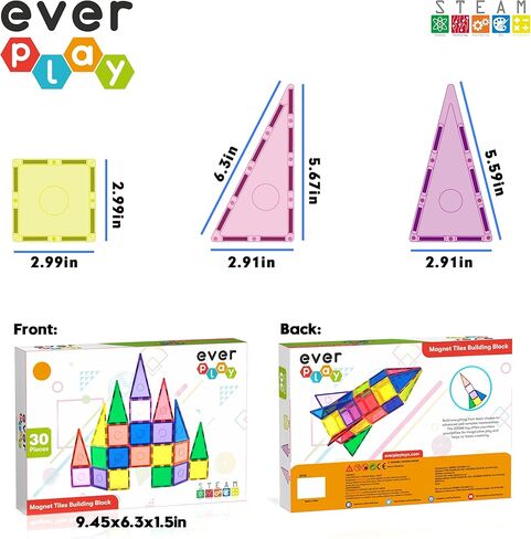 بلاط مغناطيسي Everplay 66 قطعة مع مجموعة سيارات متعددة الألوان، ألعاب مكعبات البناء، لعبة مغناطيس تعليمية تعليمية STEM لمرحلة ما قبل المدرسة مونتيسوري للأولاد والبنات مجموعة ألعاب ذكية هدايا لعمر 3 سنوات فما فوق للأطفال الصغار in Kuwait