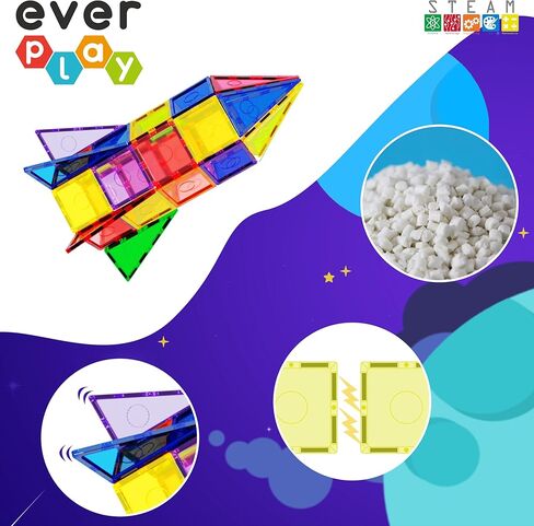بلاط مغناطيسي Everplay 66 قطعة مع مجموعة سيارات متعددة الألوان، ألعاب مكعبات البناء، لعبة مغناطيس تعليمية تعليمية STEM لمرحلة ما قبل المدرسة مونتيسوري للأولاد والبنات مجموعة ألعاب ذكية هدايا لعمر 3 سنوات فما فوق للأطفال الصغار in Kuwait