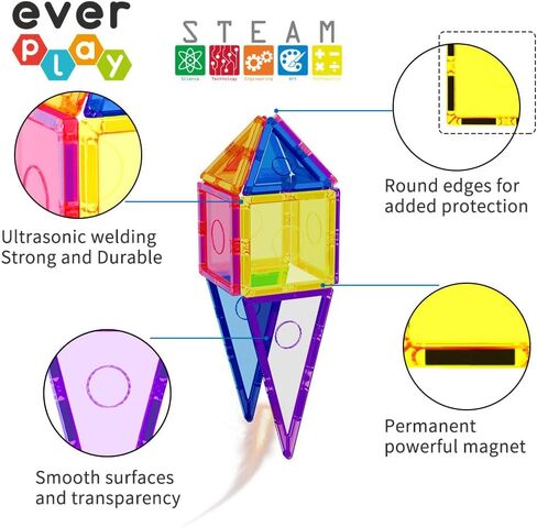 بلاط مغناطيسي Everplay 66 قطعة مع مجموعة سيارات متعددة الألوان، ألعاب مكعبات البناء، لعبة مغناطيس تعليمية تعليمية STEM لمرحلة ما قبل المدرسة مونتيسوري للأولاد والبنات مجموعة ألعاب ذكية هدايا لعمر 3 سنوات فما فوق للأطفال الصغار in Kuwait