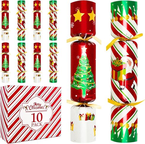 10 قطع من هدايا حفلات الكريسماس مقاس 10 انش بدون كبس مع جوائز هدايا نكتة للبالغين والاطفال لوازم الحفلات وديكورات العشاء والعاب العطلات الانجليزية البريطانية بنمط شجرة الكريسماس in Kuwait