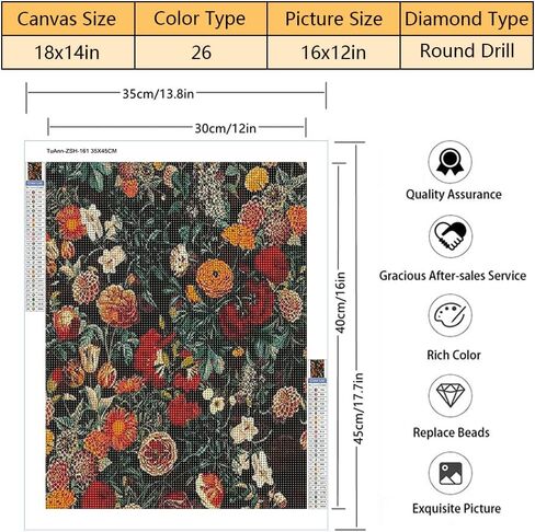TISHIRON 5D Diamond Art Painting Kits for Adults Vintage Flowers Diamond Full Drill Floral DIY Diamond Art for Adults Beginners Kids Picture Art Crystal Painting for Home Wall Decor 12"x16" in Saudi Arabia