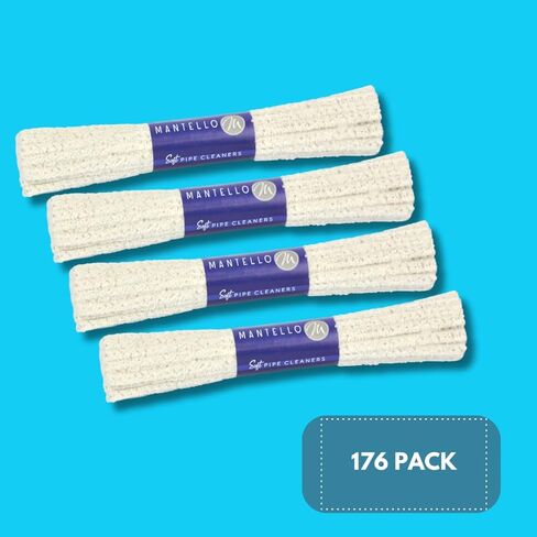 Mantello Pipe Cleaners, 176 Pack Pipe Cleaner Bulk, White Pipe Cleaners Bulk, Chenille Stems Pipe-Cleaners, Craft Supplies in Kuwait