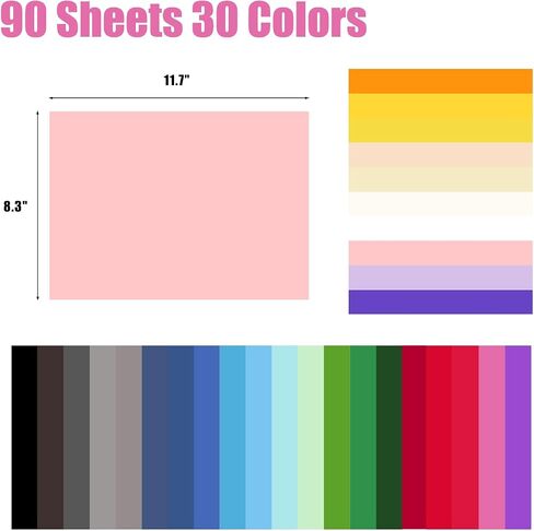 Shindel 90 Sheets Construction Paper, Heavy Duty Craft Paper A4 Colored Art Cardstock for Card Making Kids Art Crafts Scrapbooking in Saudi Arabia