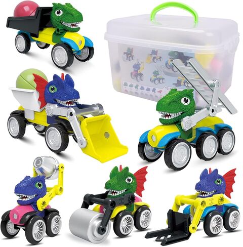 مجموعة سيارات لعبة الديناصورات المغناطيسية من ALLROAD، سيارات دينو مغناطيسية للبناء، سيارات لعبة مغناطيسية، شاحنات الديناصورات الملونة، لعبة مونتيسوري الجذعية لتطوير المهارات، ألعاب الديناصورات هدية للأولاد والبنات in Kuwait