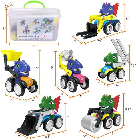 مجموعة سيارات لعبة الديناصورات المغناطيسية من ALLROAD، سيارات دينو مغناطيسية للبناء، سيارات لعبة مغناطيسية، شاحنات الديناصورات الملونة، لعبة مونتيسوري الجذعية لتطوير المهارات، ألعاب الديناصورات هدية للأولاد والبنات in Kuwait