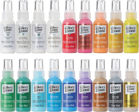 Gallery Glass Window Acrylic Craft Paint Set Formulated to be Non-Toxic, Perfect for Beginners and Artists, Eighteen Bottles, 2 Ounce, Assorted Colors 1 in Kuwait