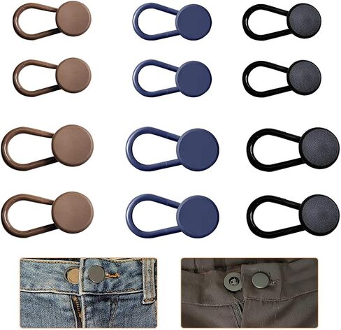 12 Pcs Button Extenders for Jeans, Waist Extender for Jeans, Button Extender, Pants Button Extenders for Men, Button Extender for Pants, Jeans Button Extender (Black, Khaki, Blue) in Kuwait