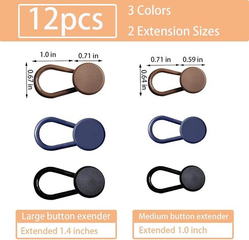 12 Pcs Button Extenders for Jeans, Waist Extender for Jeans, Button Extender, Pants Button Extenders for Men, Button Extender for Pants, Jeans Button Extender (Black, Khaki, Blue) in Kuwait