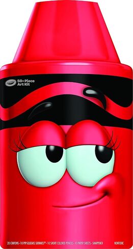 Crayola Tip 50 Piece Art Kit, Scarlet Art Gift for Kids 5 & Up, Includes Crayons, Pip-Squeaks Markers, Colored Pencils, Paper Sheets & Dual-Purpose Sharpener in Tip Character Travel Case in Saudi Arabia