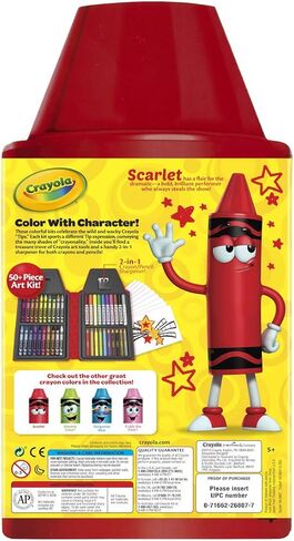Crayola Tip 50 Piece Art Kit, Scarlet Art Gift for Kids 5 & Up, Includes Crayons, Pip-Squeaks Markers, Colored Pencils, Paper Sheets & Dual-Purpose Sharpener in Tip Character Travel Case in Saudi Arabia