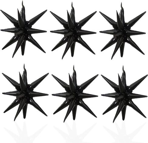 6 Pcs Black Star Foil Balloons One-Piece 14-Pointed Star Balloons 4D Starburst Cone Mylar Balloons 22inch Christmas Birthday Wedding Wedding Anniversary Party Supplies(Black) in Kuwait