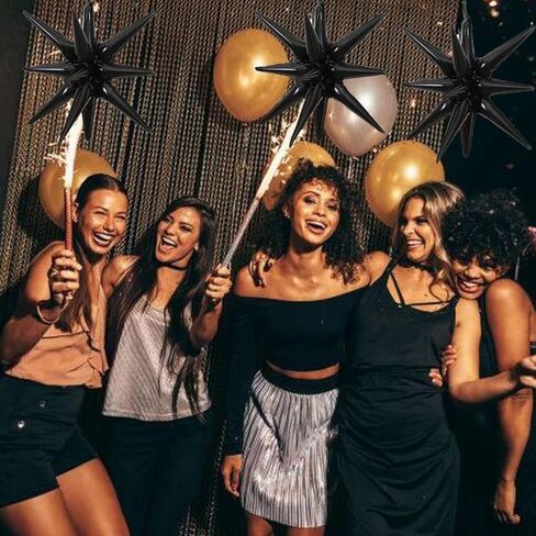 6 Pcs Black Star Foil Balloons One-Piece 14-Pointed Star Balloons 4D Starburst Cone Mylar Balloons 22inch Christmas Birthday Wedding Wedding Anniversary Party Supplies(Black) in Kuwait