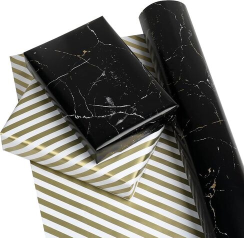 ورق تغليف قابل للعكس من WRAPAHOLIC - لفة صغيرة - 17 بوصة × 33 قدم - تصميم منقوش باللونين الأزرق والأبيض لأعياد الميلاد والعطلات والزفاف وحفلات استقبال المولود الجديد in Kuwait