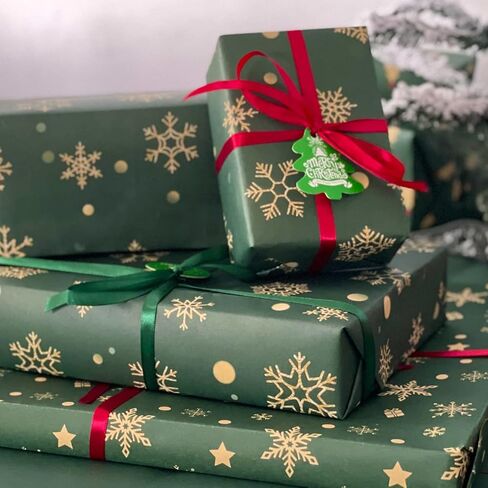 ZY-HUAN ورق تغليف عيد الميلاد 70 × 50، 5 قطع من أوراق ورق عيد الميلاد الخضراء مع شريط، علامات هدايا عيد الميلاد، ورق تغليف عيد الميلاد لصندوق عيد الميلاد، مواد التعبئة والتغليف، ورق الهدايا in Kuwait