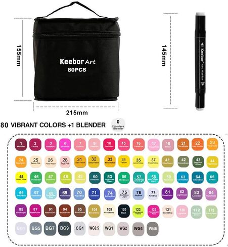 كيبور قلم تحديد فني متطور 80+1 لون بطرف مزدوج قائم على الكحول، بالإضافة إلى قلم مزج واحد مع عبوة سميكة in Kuwait