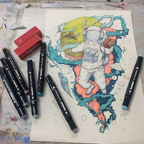 كيبور قلم تحديد فني متطور 80+1 لون بطرف مزدوج قائم على الكحول، بالإضافة إلى قلم مزج واحد مع عبوة سميكة in Kuwait