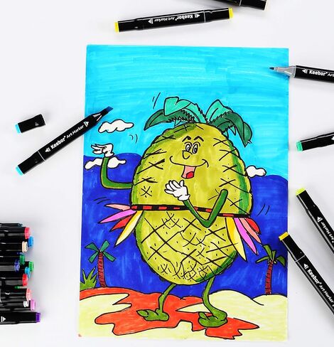 كيبور قلم تحديد فني متطور 80+1 لون بطرف مزدوج قائم على الكحول، بالإضافة إلى قلم مزج واحد مع عبوة سميكة in Kuwait