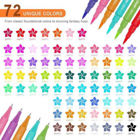 مجموعة أقلام تحديد فنية KALOUR 79، طرف مزدوج (فرشاة ونقطة رفيعة)، رقم اللون واسم اللون، قلم تحديد فني لتلوين حروف الخط ورسم يوميات، حافظة بسحاب، هدية للأطفال البالغين المبتدئين in Kuwait