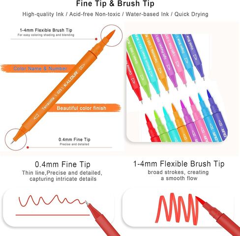 مجموعة أقلام تحديد فنية KALOUR 79، طرف مزدوج (فرشاة ونقطة رفيعة)، رقم اللون واسم اللون، قلم تحديد فني لتلوين حروف الخط ورسم يوميات، حافظة بسحاب، هدية للأطفال البالغين المبتدئين in Kuwait