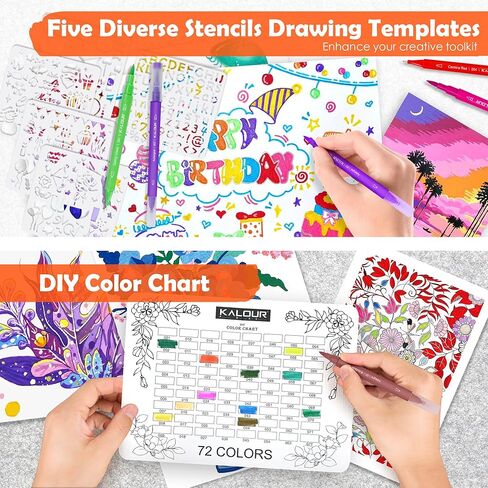 مجموعة أقلام تحديد فنية KALOUR 79، طرف مزدوج (فرشاة ونقطة رفيعة)، رقم اللون واسم اللون، قلم تحديد فني لتلوين حروف الخط ورسم يوميات، حافظة بسحاب، هدية للأطفال البالغين المبتدئين in Kuwait