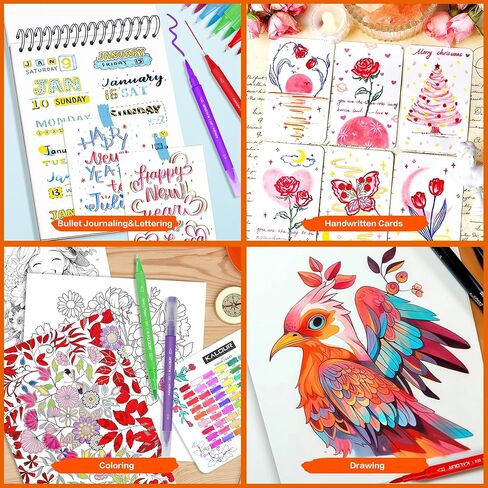 مجموعة أقلام تحديد فنية KALOUR 79، طرف مزدوج (فرشاة ونقطة رفيعة)، رقم اللون واسم اللون، قلم تحديد فني لتلوين حروف الخط ورسم يوميات، حافظة بسحاب، هدية للأطفال البالغين المبتدئين in Kuwait