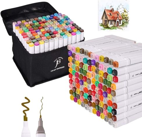 JACK BROWN 120 Colors Alcohol Markers Set with Fine & Chisel Dual Tip - Professional Art Markers for Adults & Kids, Perfect for Drawing, Sketching, Coloring & Animation - Includes Durable Marker Case in Kuwait