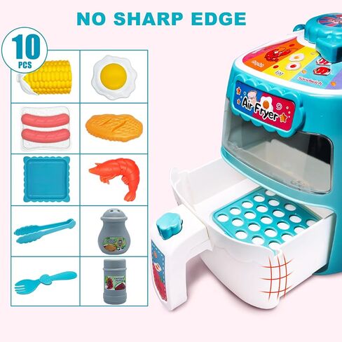 لعبة مقلاة هوائية، مجموعة إكسسوارات مطبخ للعب للأطفال الصغار - مجموعة ألعاب مطبخ للأطفال مع موسيقى وأطعمة متغيرة الألوان، ألعاب مطبخ للأطفال بعمر 2 3 4 5+ لعب تظاهري، هدية رائعة للأولاد والبنات in Kuwait