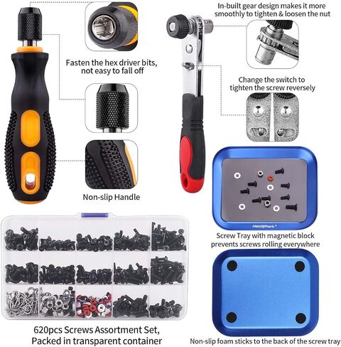 HobbyPark 620 قطعة طقم براغي RC مجموعة متنوعة من أدوات إصلاح RC مفكات براغي سداسية 17 مم مفتاح عجلة لـ 1/8 1/10 1/12 1/16 مقياس RC سيارة شاحنة زاحفة عربات التي تجرها الدواب in Saudi Arabia