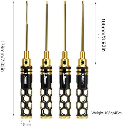 مجموعة أدوات الطائرة بدون طيار - 【إصدار جديد】مجموعة مفكات سداسية RC مكونة من 4 قطع - مقبض مجوف من التيتانيوم الذهبي الأسود 1.5 مم مفتاح ألين 2 مم 2.5 مم 3 مم لطائرة هليكوبتر Traxxas RC Car Truck FPV in Kuwait
