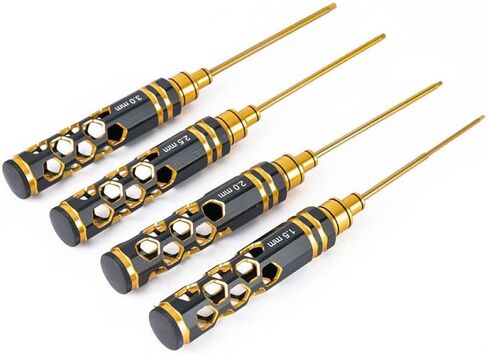 مجموعة أدوات الطائرة بدون طيار - 【إصدار جديد】مجموعة مفكات سداسية RC مكونة من 4 قطع - مقبض مجوف من التيتانيوم الذهبي الأسود 1.5 مم مفتاح ألين 2 مم 2.5 مم 3 مم لطائرة هليكوبتر Traxxas RC Car Truck FPV in Kuwait