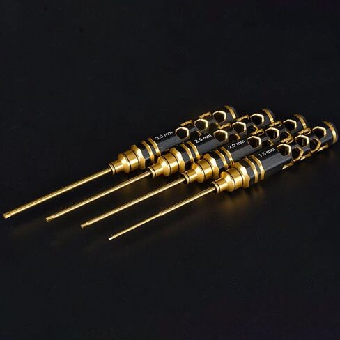 مجموعة أدوات الطائرة بدون طيار - 【إصدار جديد】مجموعة مفكات سداسية RC مكونة من 4 قطع - مقبض مجوف من التيتانيوم الذهبي الأسود 1.5 مم مفتاح ألين 2 مم 2.5 مم 3 مم لطائرة هليكوبتر Traxxas RC Car Truck FPV in Kuwait