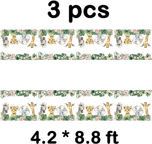3ct Safari Plastic Tablecloth Pink Jungle Birthday Baby Shower Banner Wild One Welcome Baby Safari Animal for Girl Garland Party Supplies Decorations 4.2ft x 8.8ft in Saudi Arabia