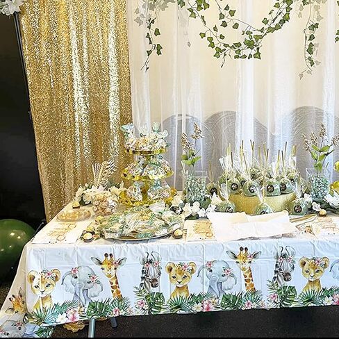 3ct Safari Plastic Tablecloth Pink Jungle Birthday Baby Shower Banner Wild One Welcome Baby Safari Animal for Girl Garland Party Supplies Decorations 4.2ft x 8.8ft in Saudi Arabia