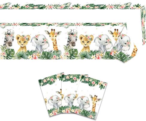 3ct Safari Plastic Tablecloth Pink Jungle Birthday Baby Shower Banner Wild One Welcome Baby Safari Animal for Girl Garland Party Supplies Decorations 4.2ft x 8.8ft in Saudi Arabia