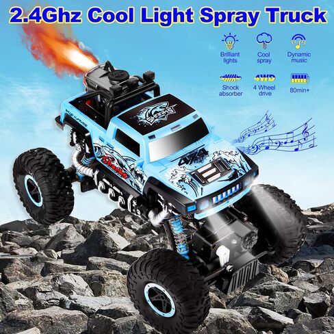 سيارة تحكم عن بعد 1:16 من شركة نوليل، 2.4 جيجا هرتز جميع التضاريس بريموت كنترول، شاحنة دفع رباعي مع أضواء LED وشاحنة رذاذ موسيقى ديناميكي للأطفال من 8 إلى 12 سنة والكبار in Kuwait