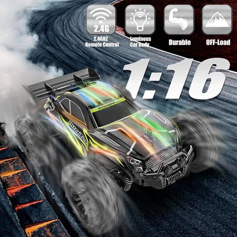unanscre Remote Control Car, 1:16 RC Truck, 2.4GHZ All Terrain Off-Road Monster Truck with LED Shell, Xmas Gifts for Kids Boys Girls Age 6+ in Kuwait