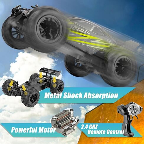 unanscre Remote Control Car, 1:16 RC Truck, 2.4GHZ All Terrain Off-Road Monster Truck with LED Shell, Xmas Gifts for Kids Boys Girls Age 6+ in Kuwait
